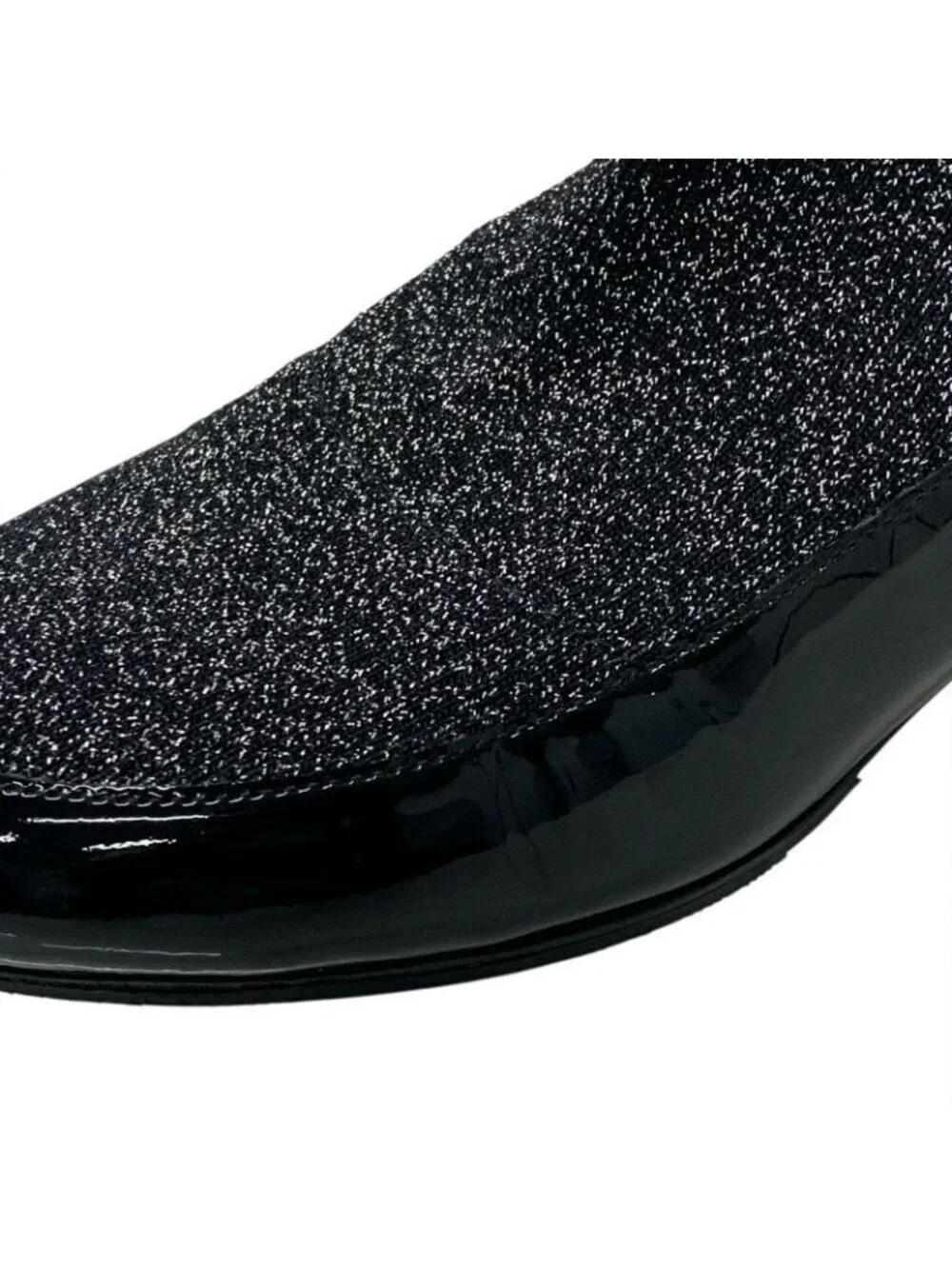 Chanel Boots Short Shoes Patent Fabric Black Silver Coco Mark Lame Sock - Picture 10 of 10
